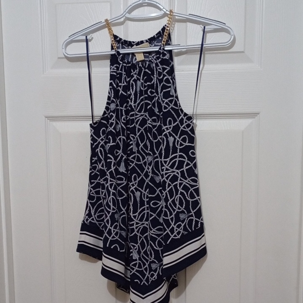 Michael Kors Blue Asymmetrical Sleeveless Tank Top